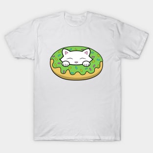 Cute kitten eating a green doughnut with sprinkles on top of it on St. Patrick's day T-Shirt